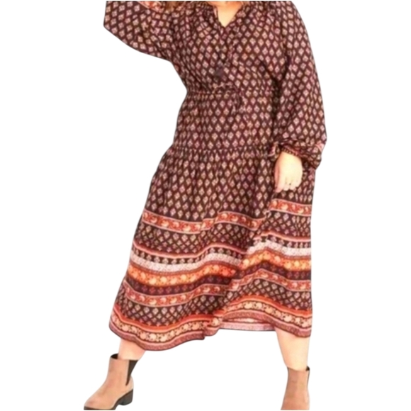 Old Navy Brown Maxi Dress Bohemian Patterned Size M - Picture 4 of 12